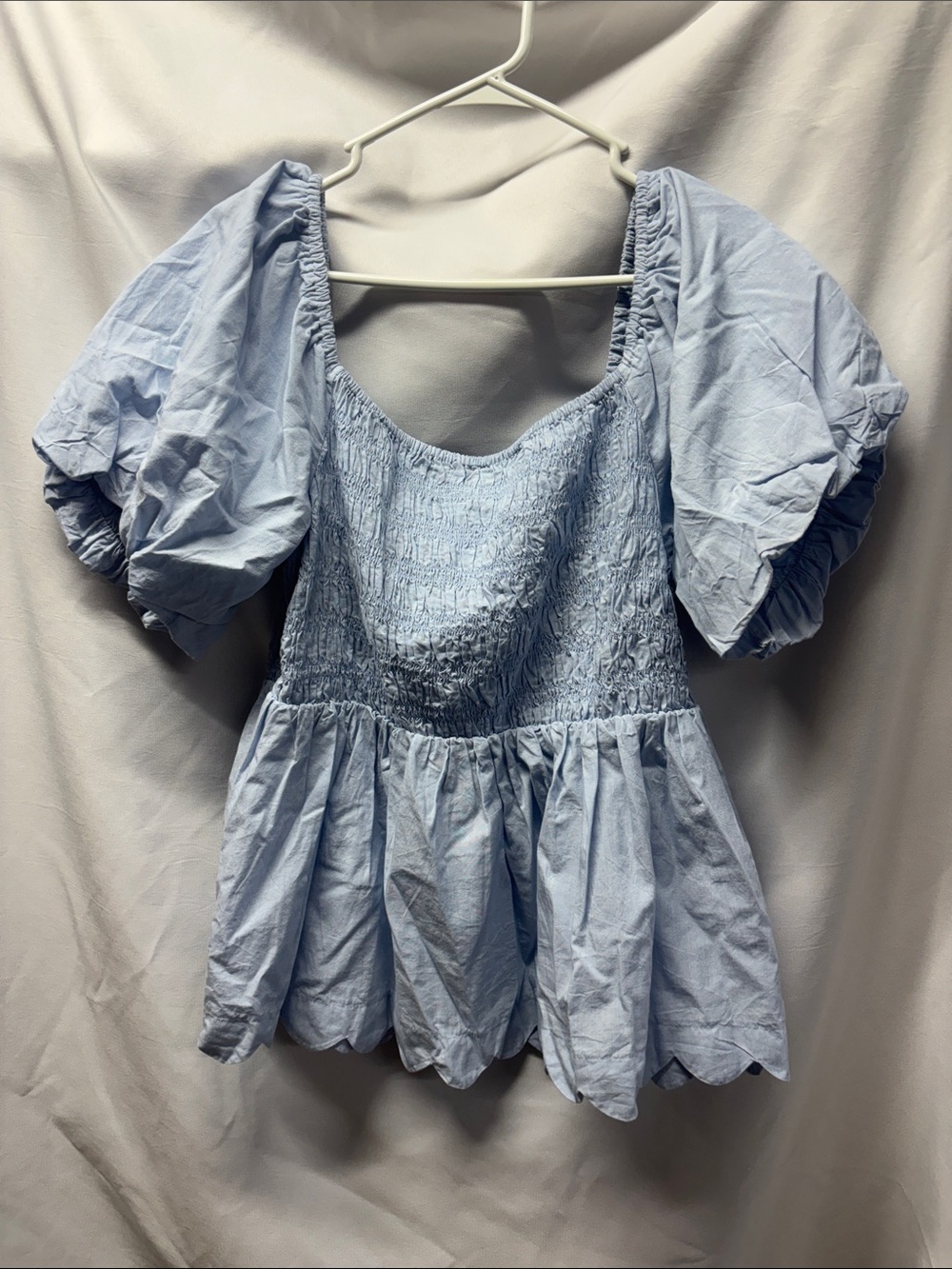 Simply Southern Light Blue Smocked Peplum Puff Sleeve Top